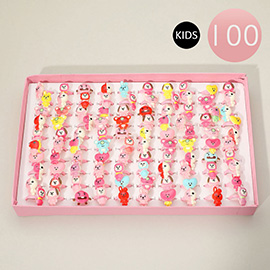 100PCS - Kids Character Adjustable Rings