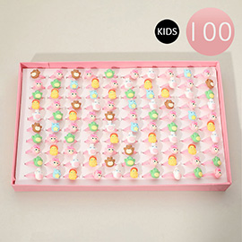 100PCS - Kids Animal Character Adjustable Rings