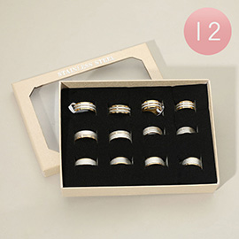 12PCS - Stainless Steel Two Tone Band Rings