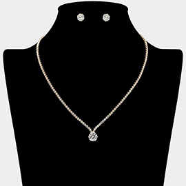 CZ Round Stone Cluster Point Rhinestone Paved Necklace