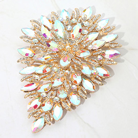 Flower Centered Marquise Stone Cluster Vine Pin Brooch