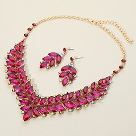 Marquise Stone Cluster Embellished Evening Necklace