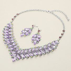 Marquise Stone Cluster Embellished Evening Necklace
