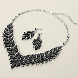 Marquise Stone Cluster Embellished Evening Necklace