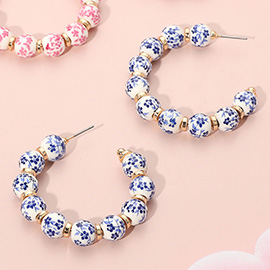 Floral Ceramic Ball Beaded Hoop Earrings