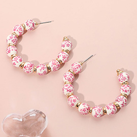 Floral Ceramic Ball Beaded Hoop Earrings