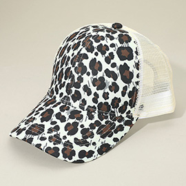 Leopard Patterned Mesh Back Baseball Cap