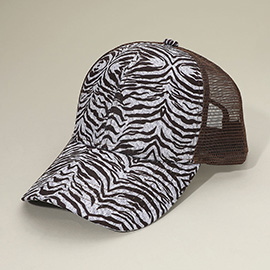 Zebra Patterned Mesh Back Baseball Cap