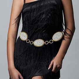 Stone Paved Oval Link Concho Chain Belt