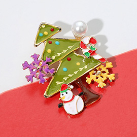 Enamel Christmas Tree Snowman Snowflake Pearl Candy Cane Pin Brooch / Pendant