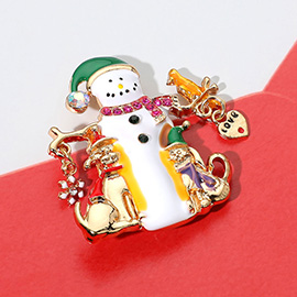 Stone Detailed Enamel Snowman Love Message Heart Christmas Dog Cat Brooch / Pendant