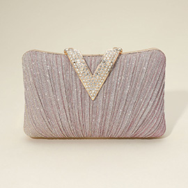 Sparkle Fabric Stone Paved V Fold Clutch / Evening Bag / Crossbody Bag
