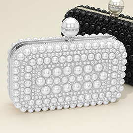 Pearl Embellished Box Clutch Evening Bag / Crossbody Bag