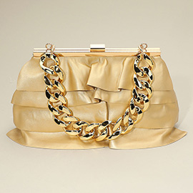 Faux Leather Layered Ruffle Chunky Chain Strap Handle Evening Clutch Bag / Crossbody Bag