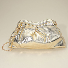 Metallic Pleated Frame Clutch Evening Bag / Crossbody Bag