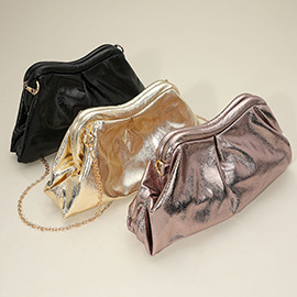 Metallic Pleated Frame Clutch Evening Bag / Crossbody Bag