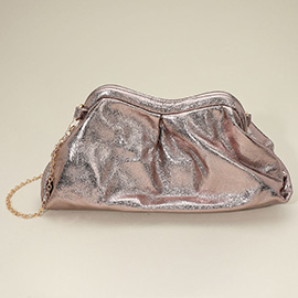 Metallic Pleated Frame Clutch Evening Bag / Crossbody Bag