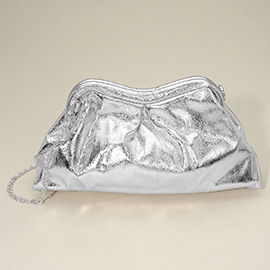 Metallic Pleated Frame Clutch Evening Bag / Crossbody Bag