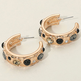 Mixed Stone Embellished Hoop Earrings
