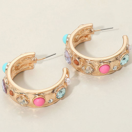 Mixed Stone Embellished Hoop Earrings
