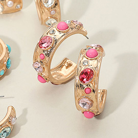 Mixed Stone Embellished Hoop Earrings