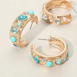 Mixed Stone Embellished Hoop Earrings