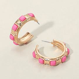 Chunky Stone Embellished Hoop Earrings