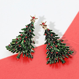 Stone Pointed Enamel Christmas Tree Earrings