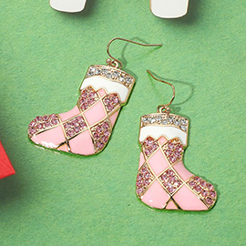Stone Detailed Christmas Stockings Socks Dangle Earrings