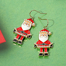 Pearl Accented Enamel Santa Claus Dangle Earrings