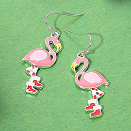 Enamel Flamingo Santa Boots Christmas Holiday Earrings