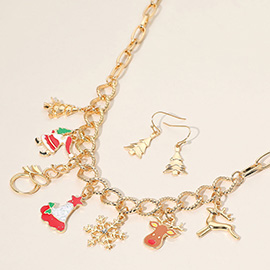 Christmas Santa Claus Rudolph Reindeer Snowflake Charm Necklace