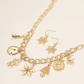 Stone Pointed Christmas Tree Wreath Reindeer Snowflake Charm Necklace