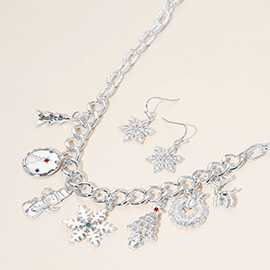Stone Pointed Christmas Tree Wreath Reindeer Snowflake Charm Necklace