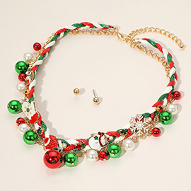 Christmas Snowman Glove Snowflake Charm Braided Necklace