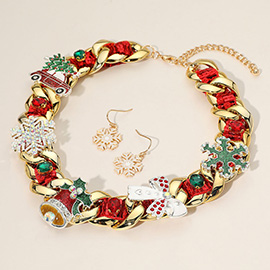 Chunky Christmas Bell Snowman Bow Tree Truck Snowflake Necklace