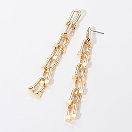 14K Gold Dipped Geometric Hardware Link Drop Earrings