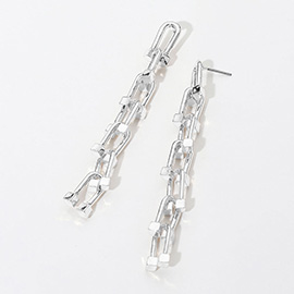 Sterling Silver Dipped Dipped Geometric Hardware Link Drop Earrings