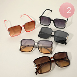 12Pairs - Oversized Square Rhinestone Accent Wayfarer Sunglasses