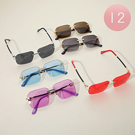 12Pairs - Rimless Square Tinted Lens Sunglasses