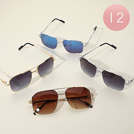 12Pairs - Square Metal Frame Aviator Tinted Lens Sunglasses