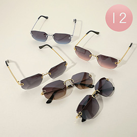 12Pairs - Rimless Geometric Frame Tinted Lens Sunglasses