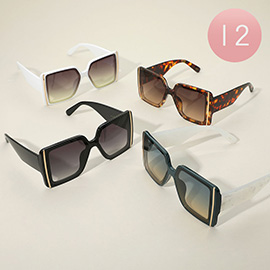 12Pairs - Oversized Square Frame Tinted Lens Wayfarer Sunglasses