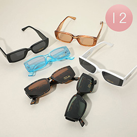 12Pairs - Trendy Rectangle Frame Wayfarer Sunglasses