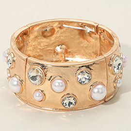 Gemstone Studded Wide Bangle Statement Stretch Bracelet