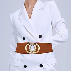 Double Metal Ring Buckle Accent Wide Elastic Waist Belt
