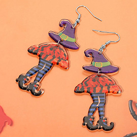 Halloween Witch Hat Striped Tights Leg Dangle Earrings
