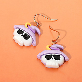 Halloween Witch Hat Skull Dangle Earrings