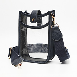 Solid Faux Leather Transparent Crossbody Bag
