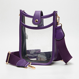 Solid Faux Leather Transparent Crossbody Bag